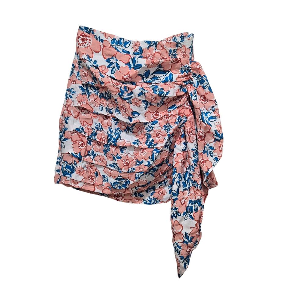 Lulus Floral Ruffle Wrap Mini Skirt XS Pink Blue Tiered